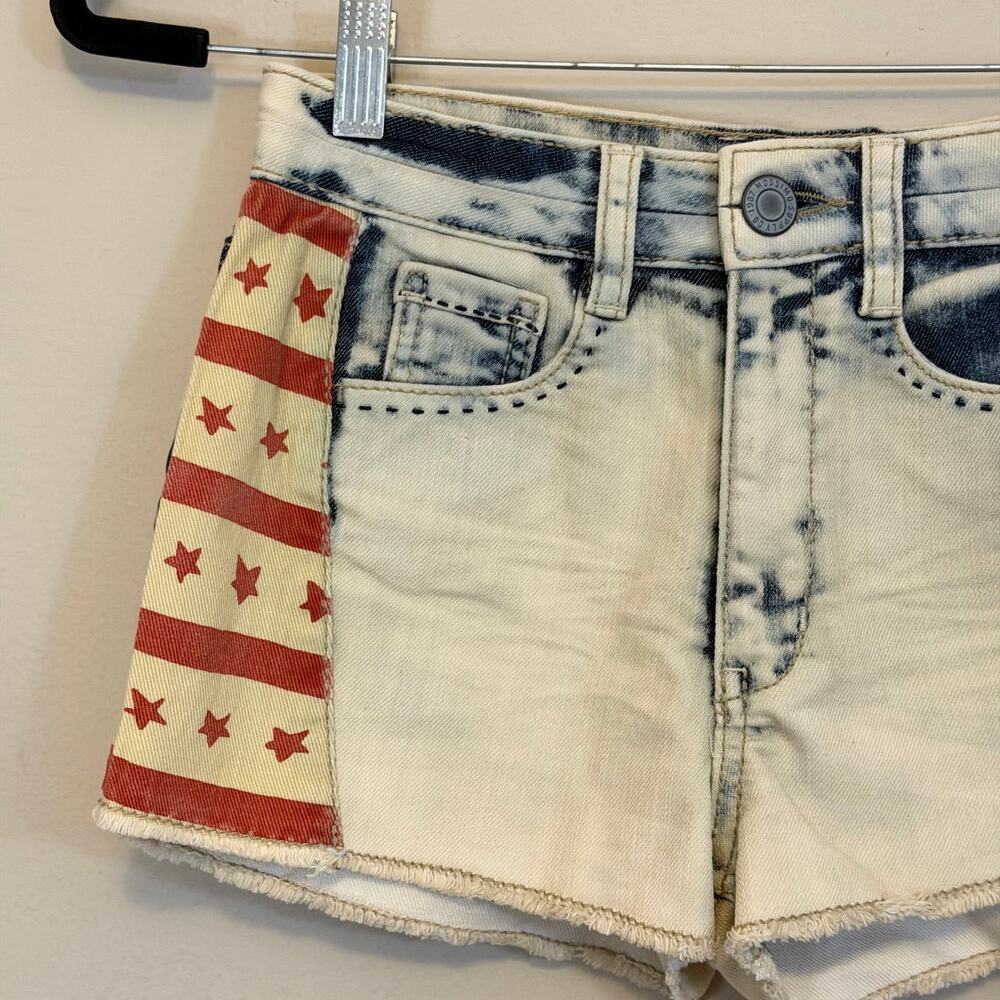 Mossimo Y2k Cut Off Shorts Size 3 High Rise American Flag Star Print Raw Hem - Picture 2 of 5